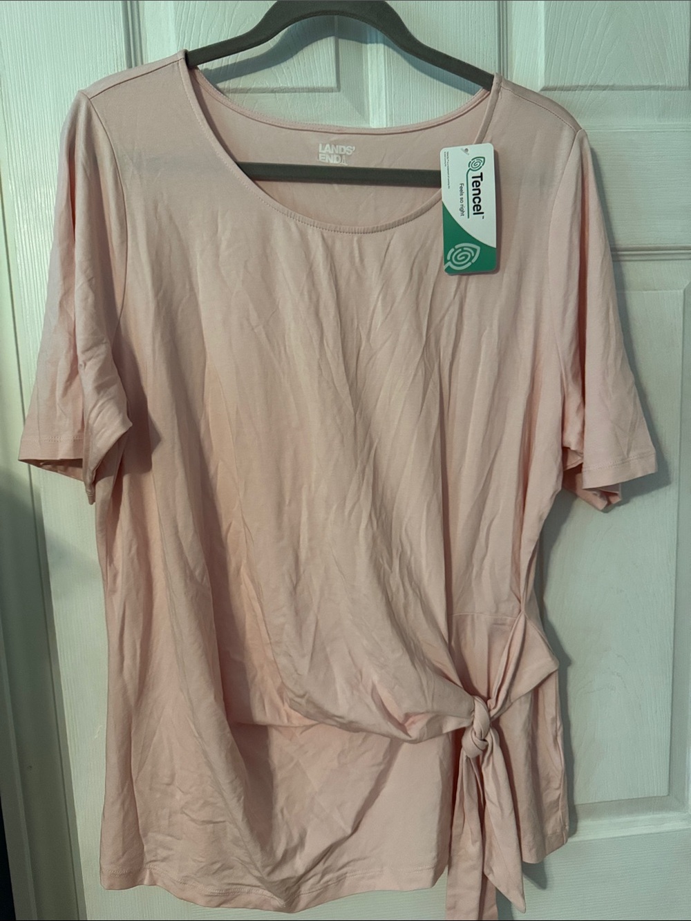 NWT Lands' End Women's Pale Pink Tie-Front Short Sleeve Tee
